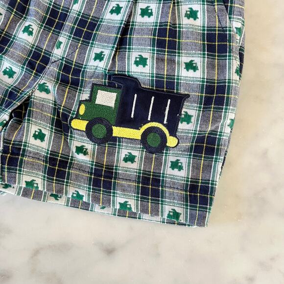 Vintage Y2K Baby Boy Truck Appliqué Plaid Overalls and Polo Outfit / 12 Months - Picture 3 of 9